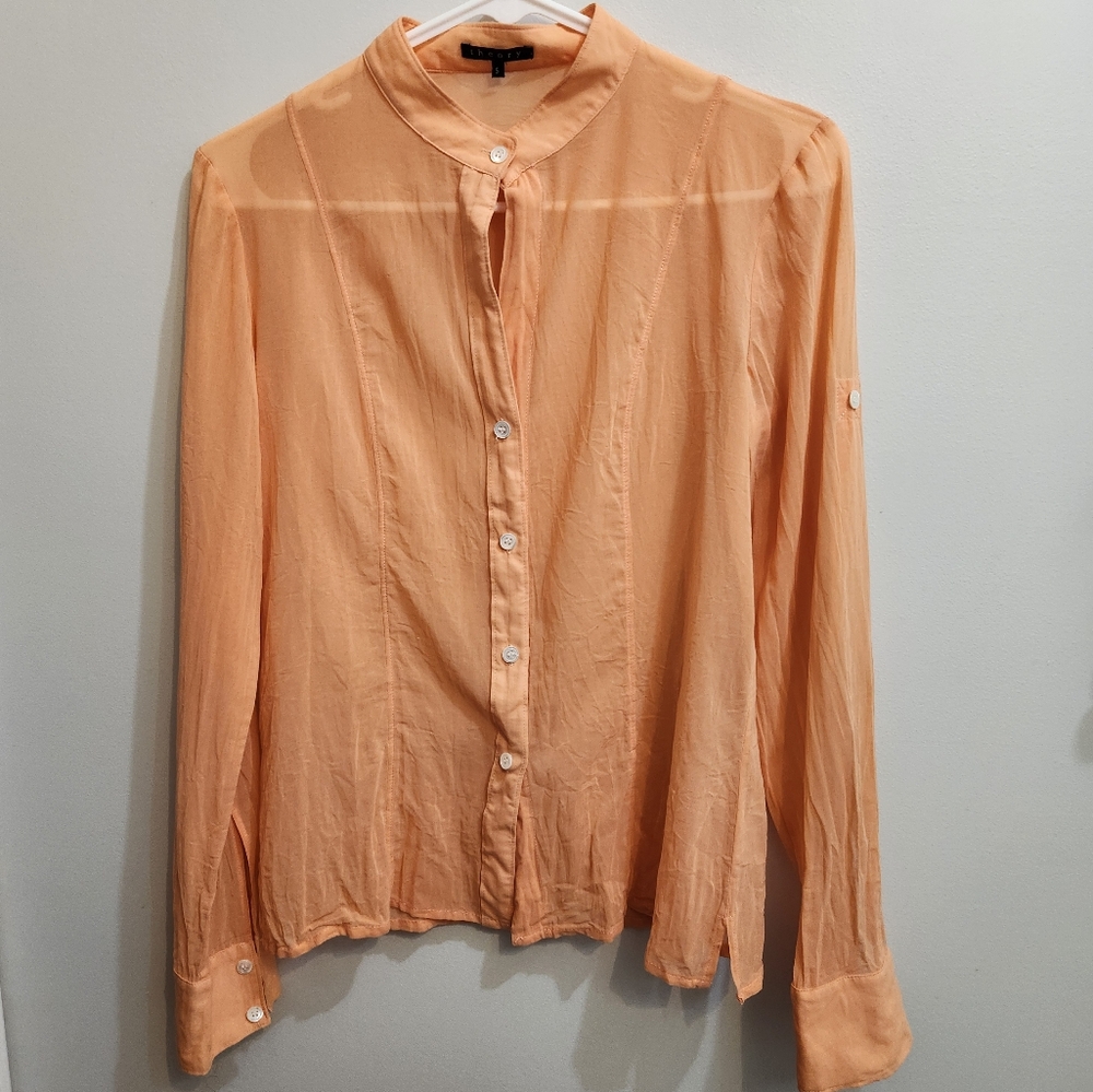 Theory Semi-Sheer Button-Up Blouse Size Small Mad… - image 1